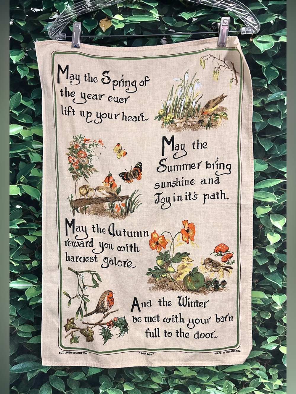 Vintage Irish Linen Tea Dish Towel May The Spring Of The Year Lift Up Your Head